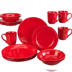 Kirklands Home Dinnerware|Ceramic Soft Scallop 16-pc. Dinnerware Set Red