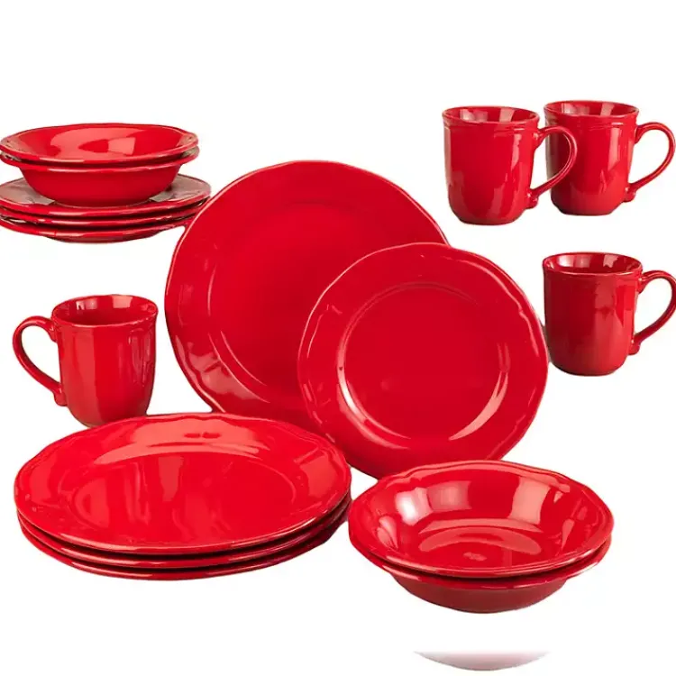 Kirklands Home Dinnerware|Ceramic Soft Scallop 16-pc. Dinnerware Set Red