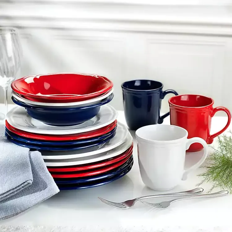 Kirklands Home Dinnerware|Ceramic Soft Scallop 16-pc. Dinnerware Set Red