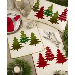 Kirklands Home Table Linens|Red Embroidered Christmas Trees Table Runner