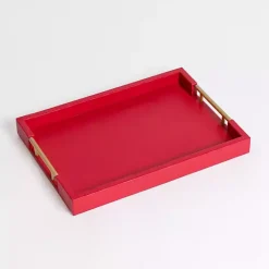 New Faux Leather Gold Handle Tray Decorative Trays
