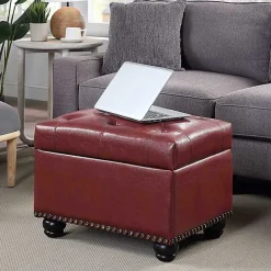 Kirklands Home Benches & Ottomans|Faux Leather Jessy Storage Ottoman Red