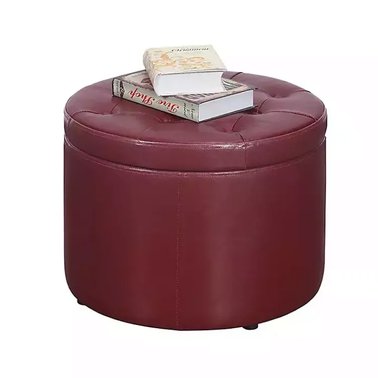 Kirklands Home Benches & Ottomans|Faux Leather Round Shoe Storage Ottoman Red