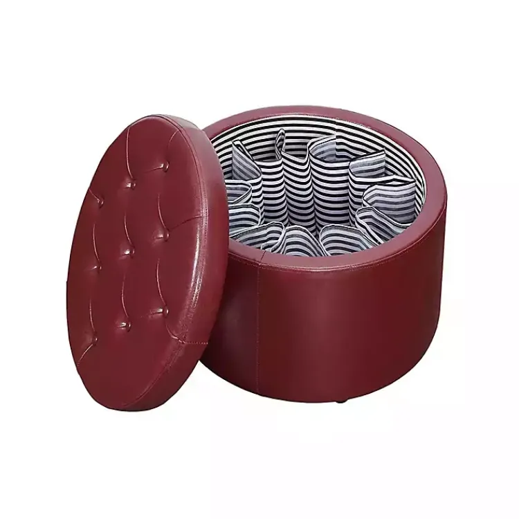 Kirklands Home Benches & Ottomans|Faux Leather Round Shoe Storage Ottoman Red