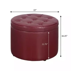 Kirklands Home Benches & Ottomans|Faux Leather Round Shoe Storage Ottoman Red