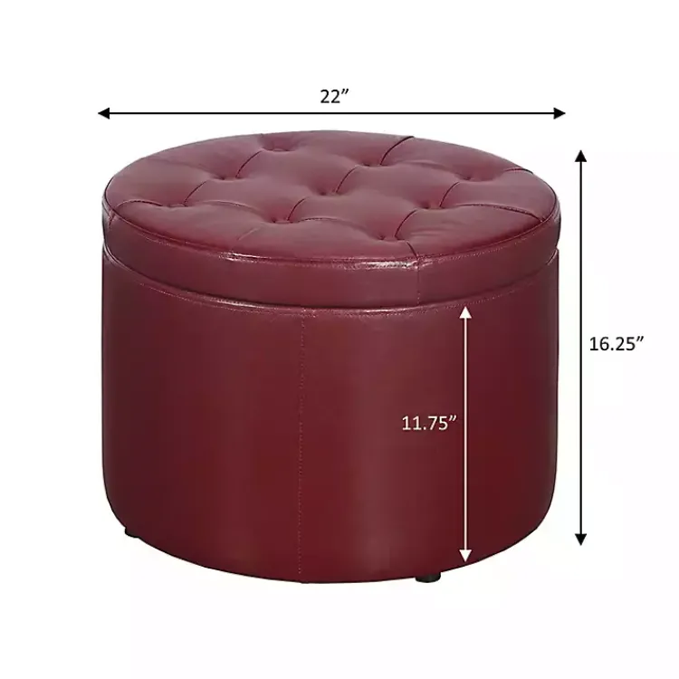 Kirklands Home Benches & Ottomans|Faux Leather Round Shoe Storage Ottoman Red