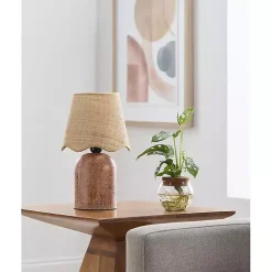 Kirklands Home Table Lamps|Faux Stone Table Lamp with Scalloped Shade Red