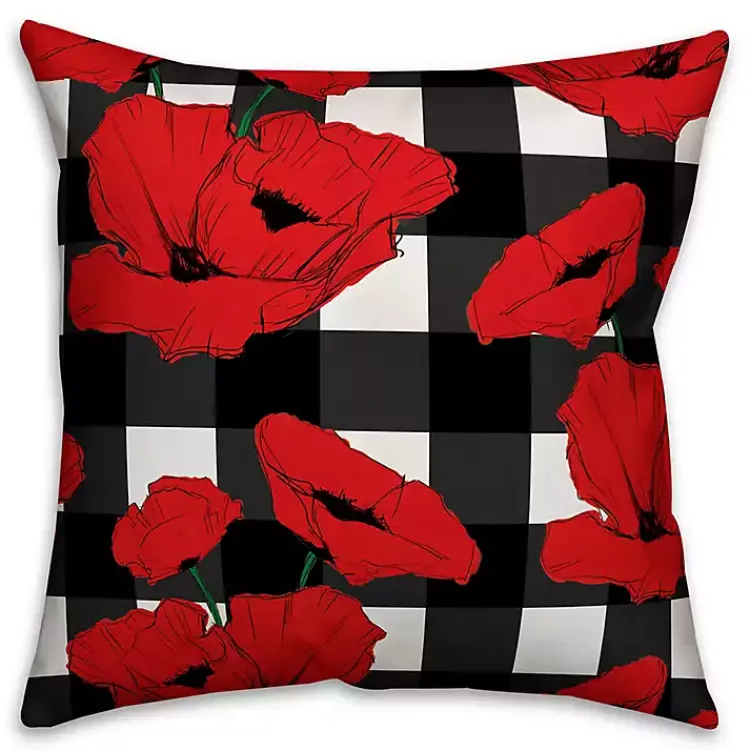 Kirklands Home Outdoor Cushions & Pillows|Red Floral Buffalo Check Outdoor Pillow