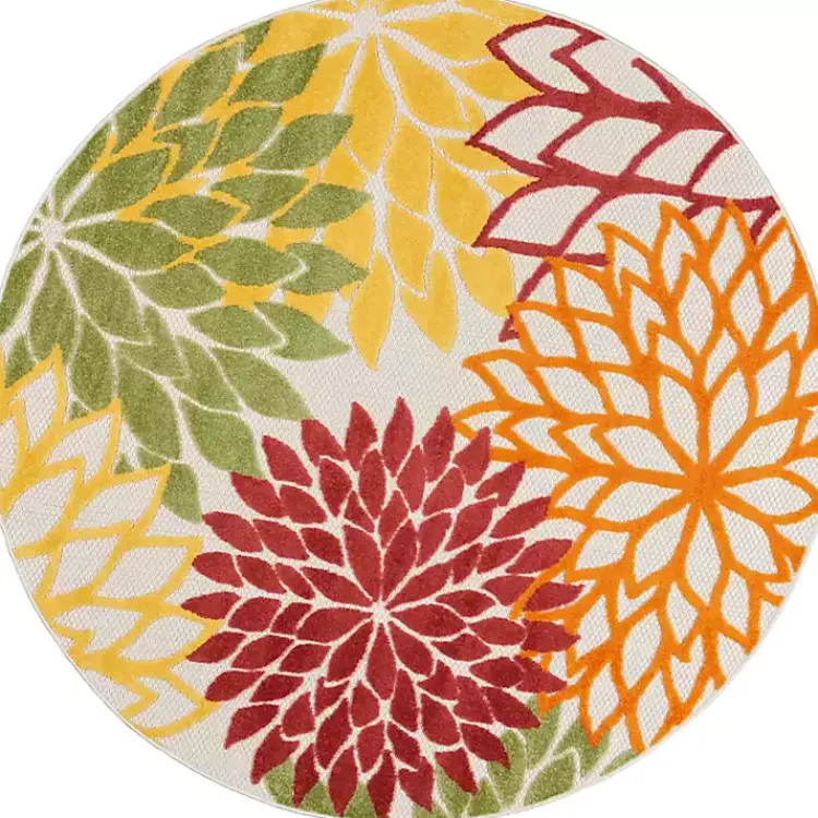 Kirklands Home Outdoor Rugs|Red Floral Burst Outdoor Round Area Rug, 5 ft.