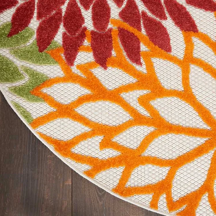 Kirklands Home Outdoor Rugs|Red Floral Burst Outdoor Round Area Rug, 5 ft.