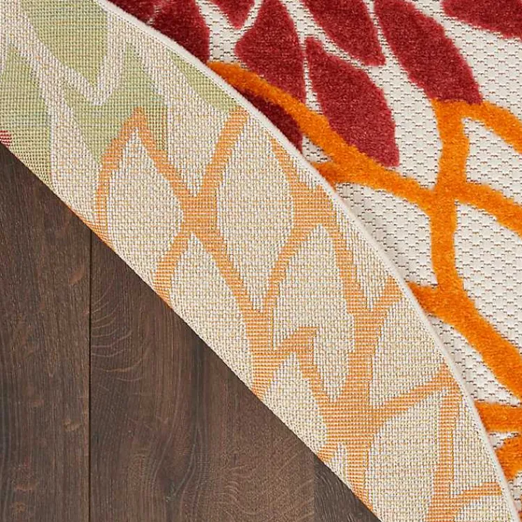 Kirklands Home Outdoor Rugs|Red Floral Burst Outdoor Round Area Rug, 5 ft.