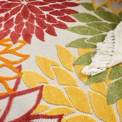 Kirklands Home Outdoor Rugs|Red Floral Burst Outdoor Round Area Rug, 5 ft.