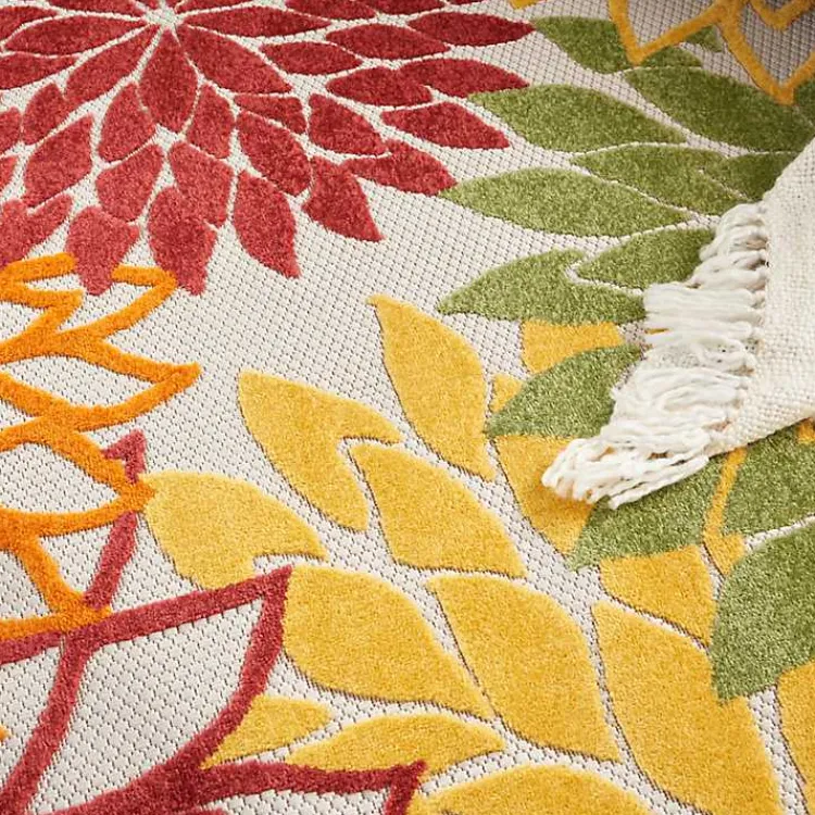 Kirklands Home Outdoor Rugs|Red Floral Burst Outdoor Round Area Rug, 5 ft.