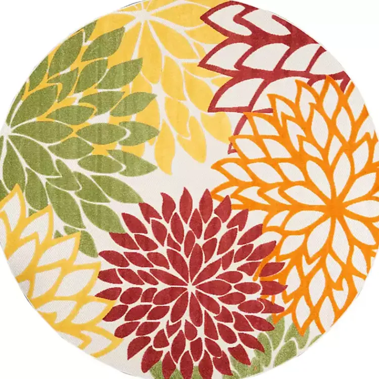 Kirklands Home Outdoor Rugs|Red Floral Burst Outdoor Round Area Rug, 7 ft.