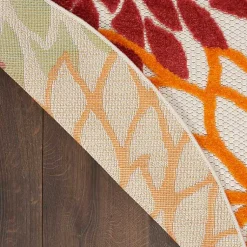 Kirklands Home Outdoor Rugs|Red Floral Burst Outdoor Round Area Rug, 7 ft.