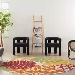 Kirklands Home Outdoor Rugs|Red Floral Burst Outdoor Round Area Rug, 7 ft.