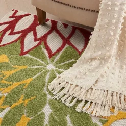 Kirklands Home Outdoor Rugs|Red Floral Burst Outdoor Area Rug, 5x7