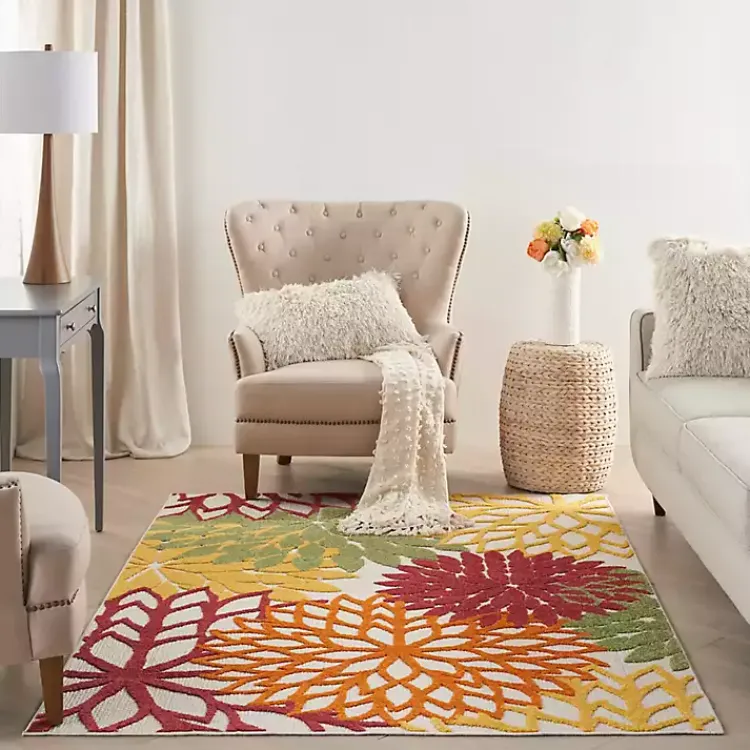 Kirklands Home Outdoor Rugs|Red Floral Burst Outdoor Area Rug, 5x7