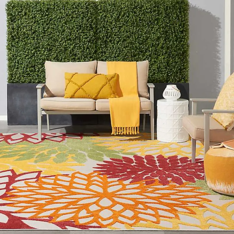 Kirklands Home Outdoor Rugs|Red Floral Burst Outdoor Area Rug, 7x10