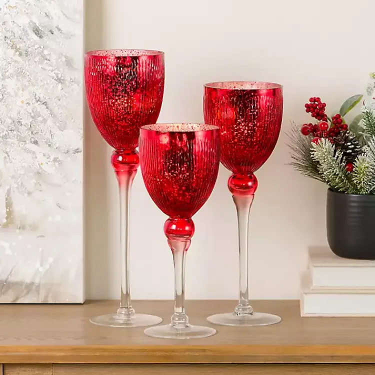 Clearance Glass Hurricane Charismas, Set of 3 Candle Holders