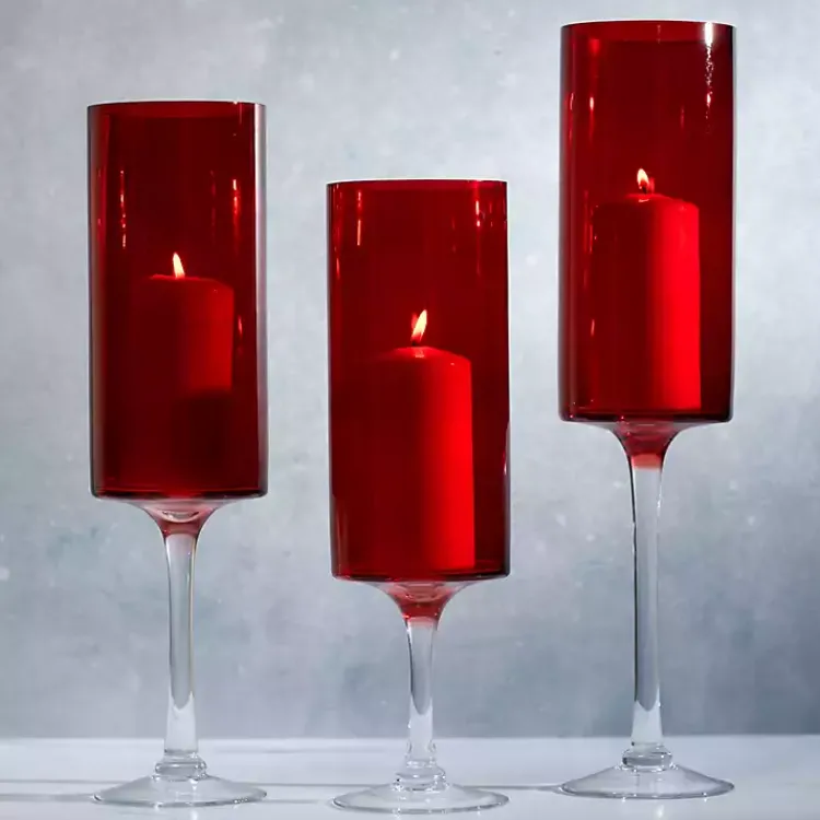 Clearance Glass Stemmed Hurricanes, Set of 3 Candle Holders