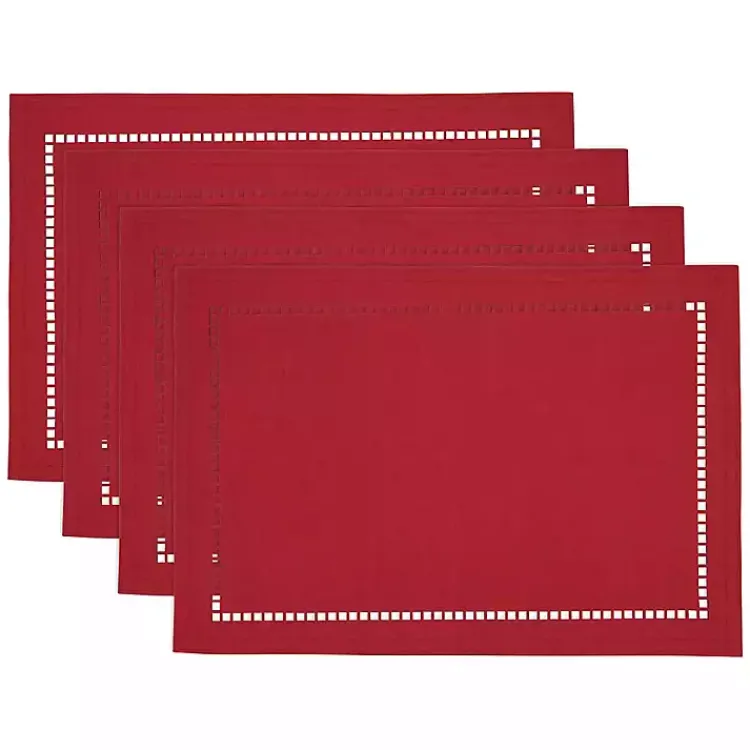 Kirklands Home Table Linens|Hemstitch Laser-Cut Placemats, Set of 4 Red