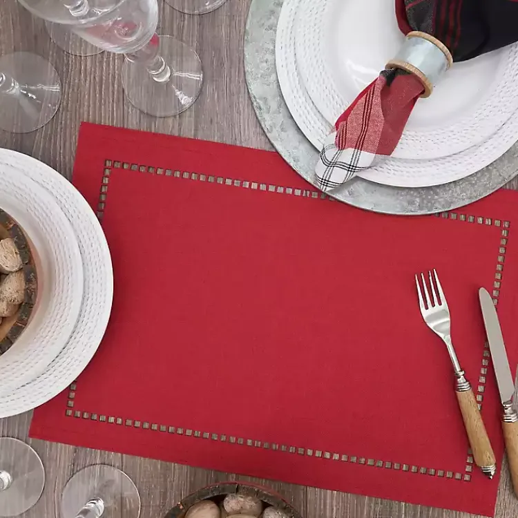 Kirklands Home Table Linens|Hemstitch Laser-Cut Placemats, Set of 4 Red