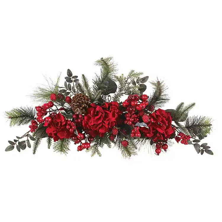 Clearance Red Hydrangea and Pine Christmas Swag Christmas Wreaths