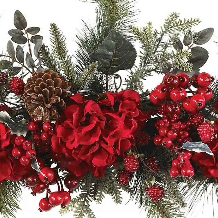 Clearance Red Hydrangea and Pine Christmas Swag Christmas Wreaths
