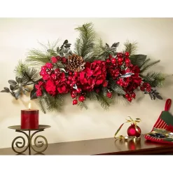 Clearance Red Hydrangea and Pine Christmas Swag Christmas Wreaths