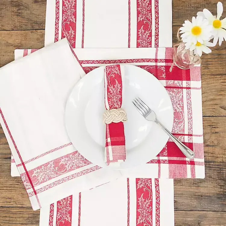 Clearance Red Jaquard Plaid Reversible Placemats, Set of 6 Christmas Dining & Entertaining