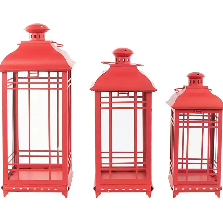 Metal and Glass Decorative Lanterns, Set of 3 Lanterns