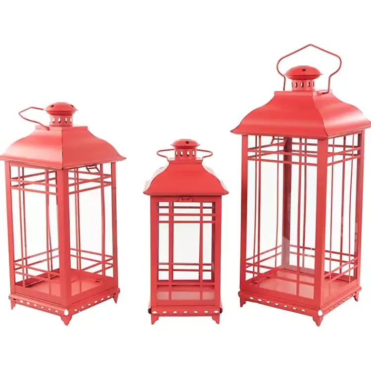Metal and Glass Decorative Lanterns, Set of 3 Lanterns