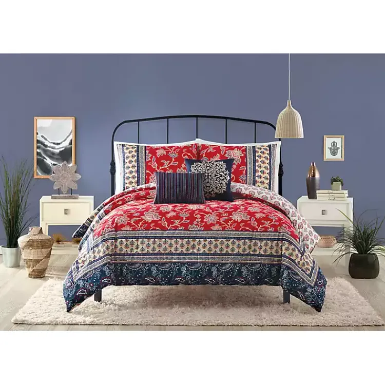 Kirklands Home Comforters|Red Navy Marbella Queen 5-pc. Comforter Set
