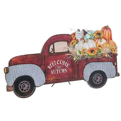 Discount Red Pickup Truck Filled with Pumpkins Easel Fall