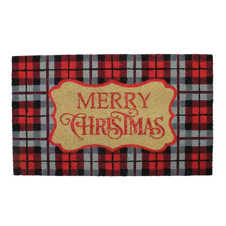 Discount Red Plaid Merry Christmas Doormat Outdoor Christmas Decorations