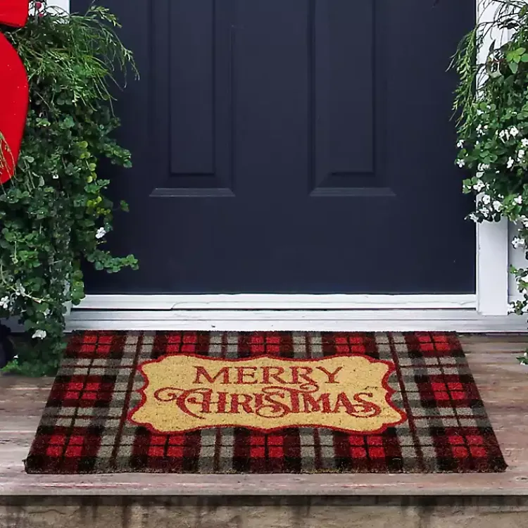 Discount Red Plaid Merry Christmas Doormat Outdoor Christmas Decorations