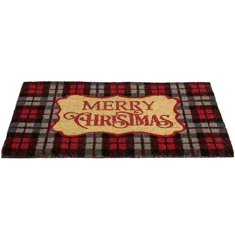 Discount Red Plaid Merry Christmas Doormat Outdoor Christmas Decorations