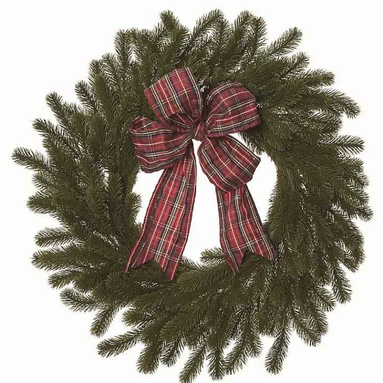 Best Red Plaid Ribbon Evergreen Christmas Wreath Wreaths