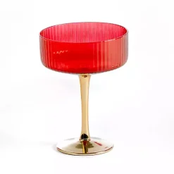 Kirklands Home Glassware & Drinkware|Red Ripple Gold Base Coupe Glass