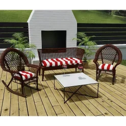 Kirklands Home Outdoor Cushions & Pillows|Red Stripe French 3-pc. Outdoor Wicker Cushion Set
