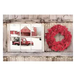 Online Red Truck View and Red Wreath Canvas Art Print Christmas Art & Wall Decor