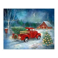 Red Truck with Tree Medium Canvas Art Print Christmas Art & Wall Decor