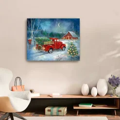 Red Truck with Tree Medium Canvas Art Print Christmas Art & Wall Decor