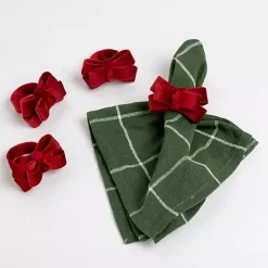 Kirklands Home Table Linens|Velvet Bow Napkin Rings, Set of 4 Red