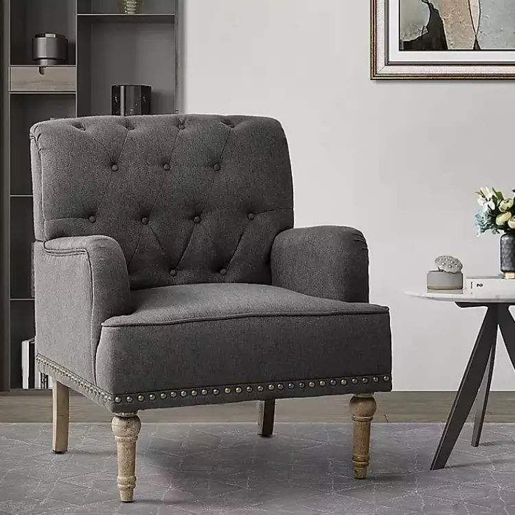 Kirklands Home Accent Chairs|Reginald Charcoal Button Tufted Armchair Gray