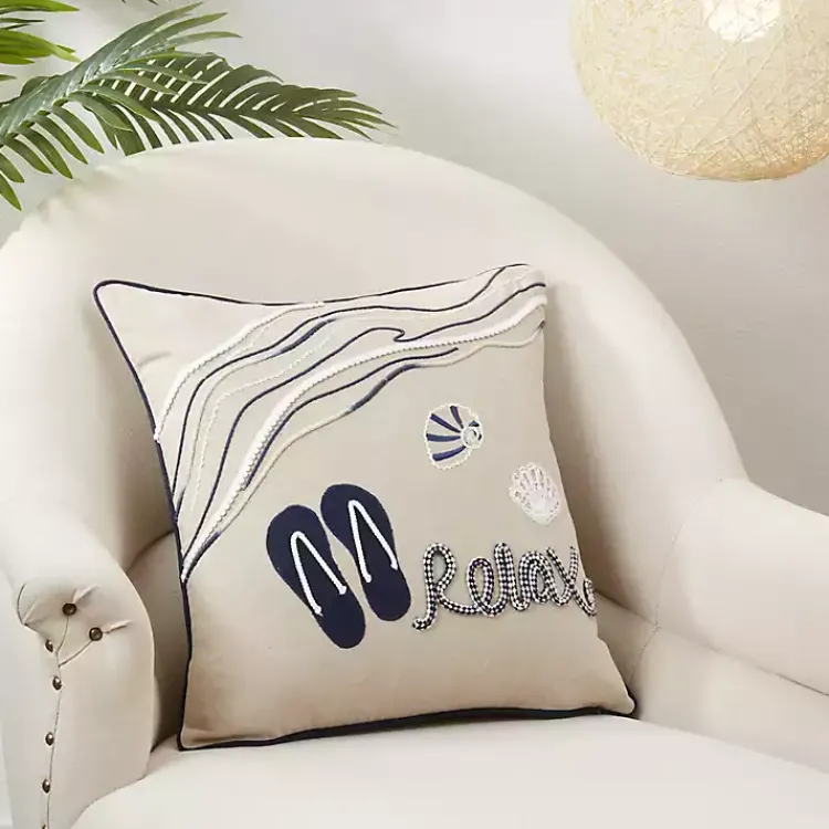 Best Relax Beachscape Embroidered Throw Pillow Pillows