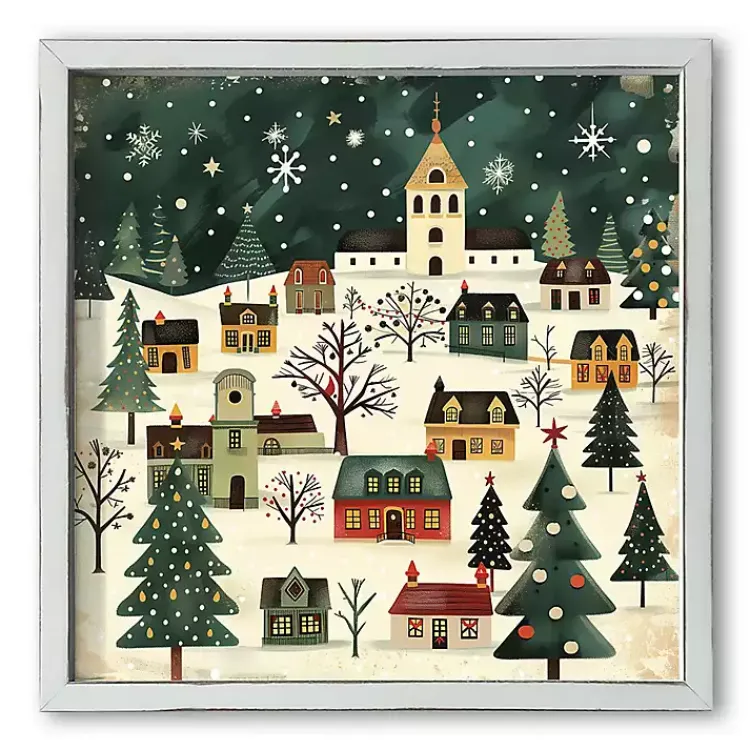 New Retro Holiday Village Framed Art Print Christmas Art & Wall Decor
