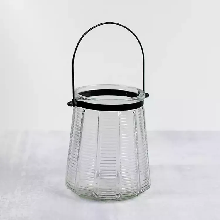 Discount Ribbed Glass Lantern with Metal Handle, 6 in. Lanterns