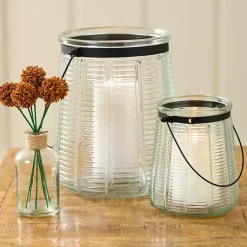 Discount Ribbed Glass Lantern with Metal Handle, 6 in. Lanterns
